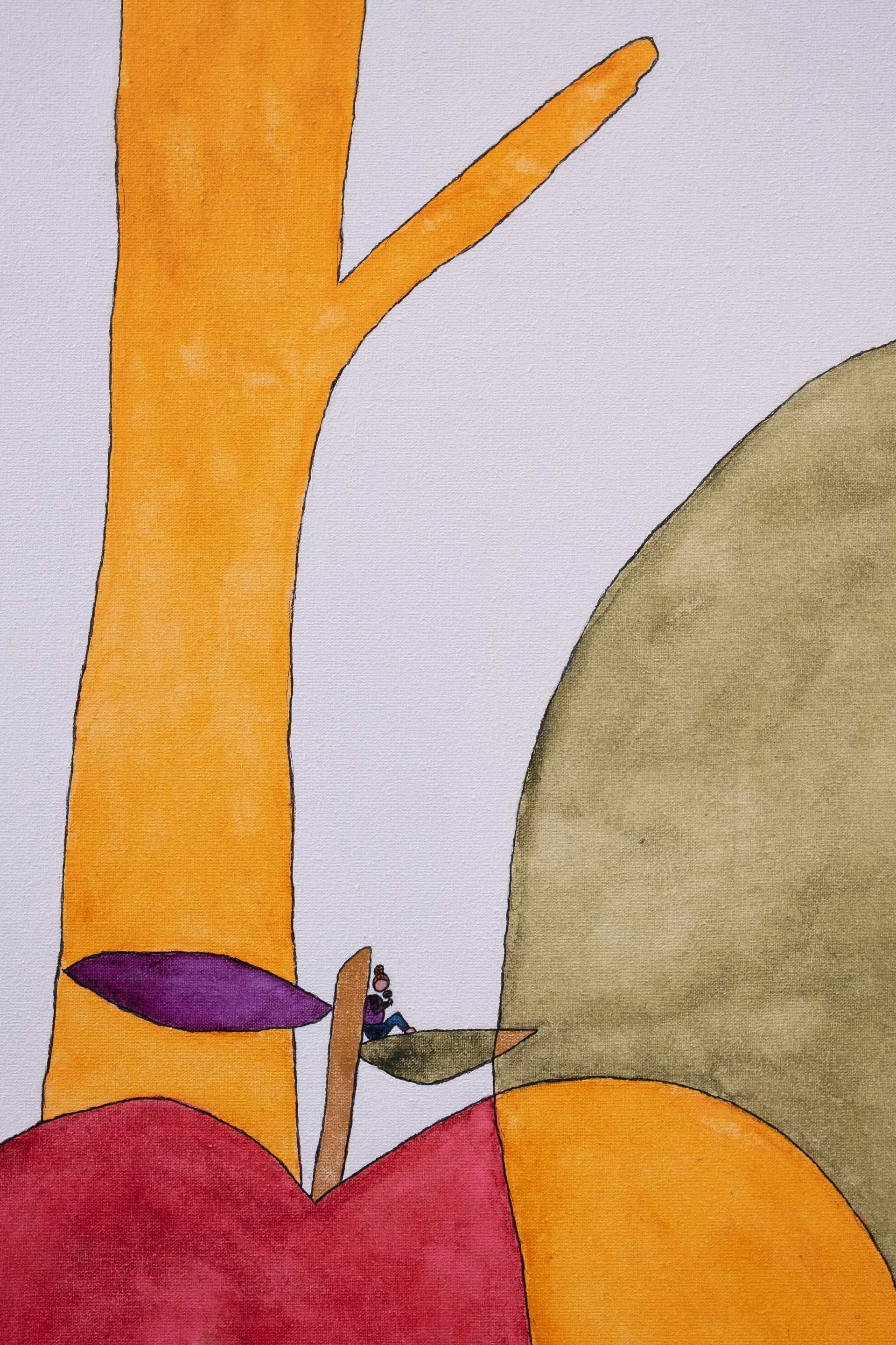 Onderdeel van het schilderij untitled 2024 een meisje eet snoep op een appel.