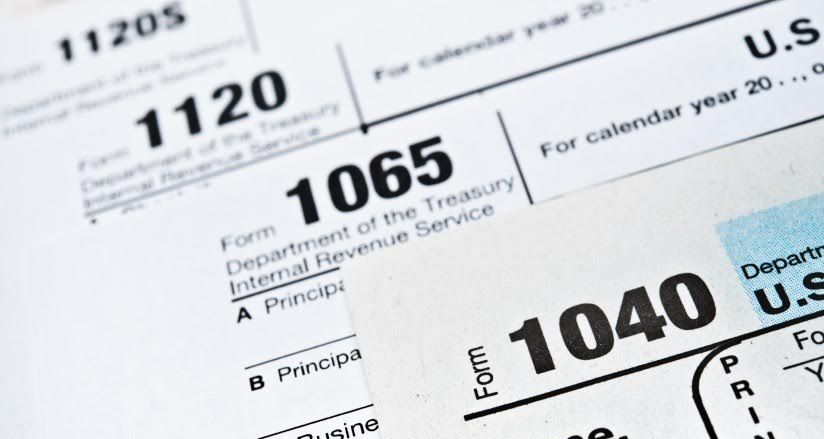 Tax forms: 1040, 1065, 1120, and 1120S, from the Internal Revenue Service.