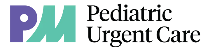 The logo for pediatric urgent care is green and purple.