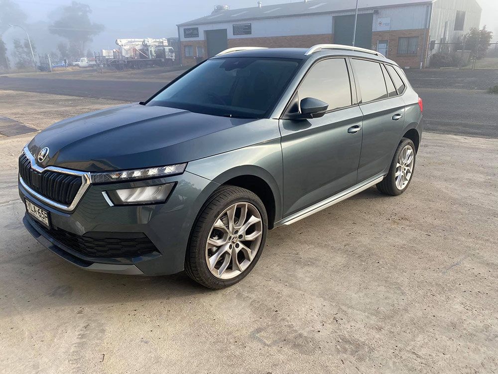 A Skoda Kamiq Is Parked in A Parking Lot With New Powder Coating Wheels — ASSB Armidale Sand And Soda Blasting In  Armidale, NSW