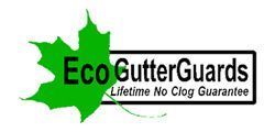 EcoGutterGuards logo with green leaf and black text, “Lifetime No Clog Guarantee”