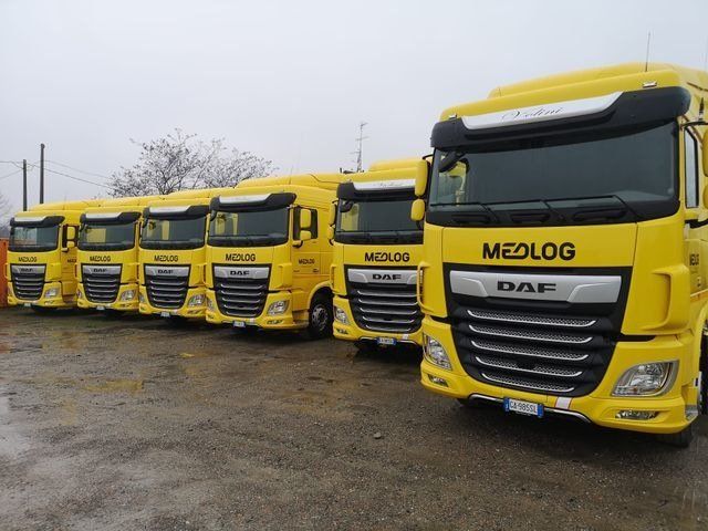 parco mezzi con camion gialli DAF