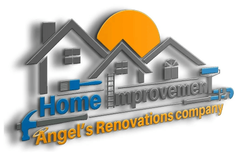 Home Improvement logo with gray houses, orange sun, and blue wrench; Anger's Renovations company text