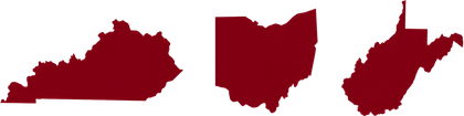 Three dark red state silhouettes on a white background