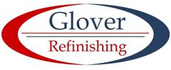 Glover Refinishing logo with blue and red text inside a red and blue oval