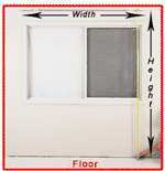 A window, labeled with width and height measurements. A yellow measuring tape is held against the window.