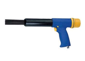 A blue and yellow air tool with a yellow handle on a white background.