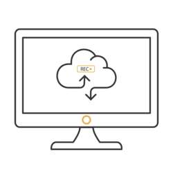 Desktop monitor with cloud sync icon and REC label on screen