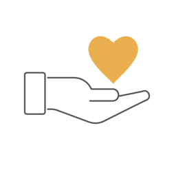 Outlined hand holding a gold heart icon
