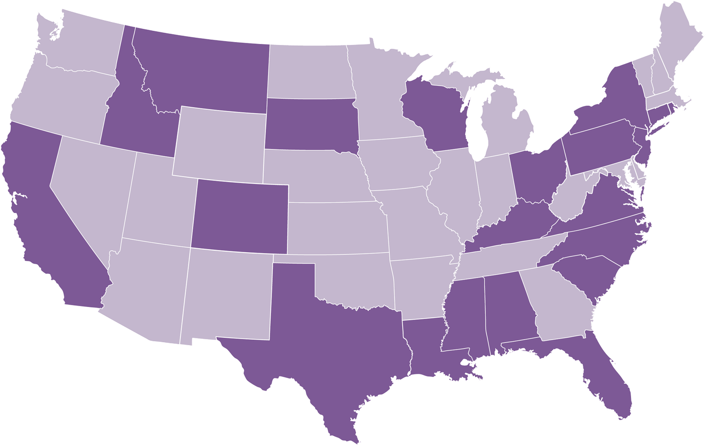 purple map of United States