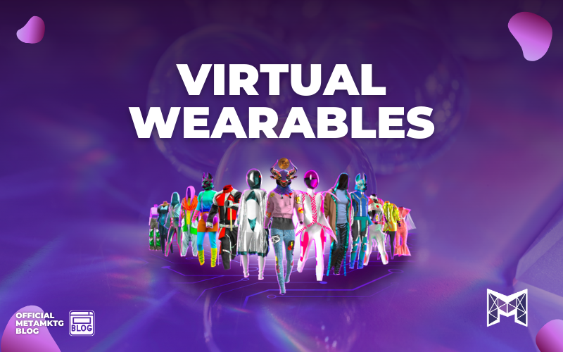 A group of avatars in the metaverse standing in a circle on a purple background.