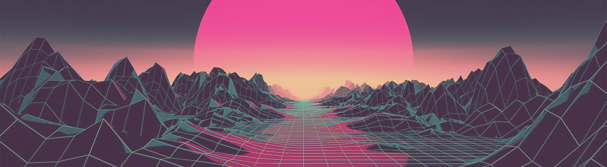 overlooking the metaverse landscape with a sunset