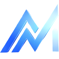 Blue gradient stylized letter A with an upward arrow-like line on a white background