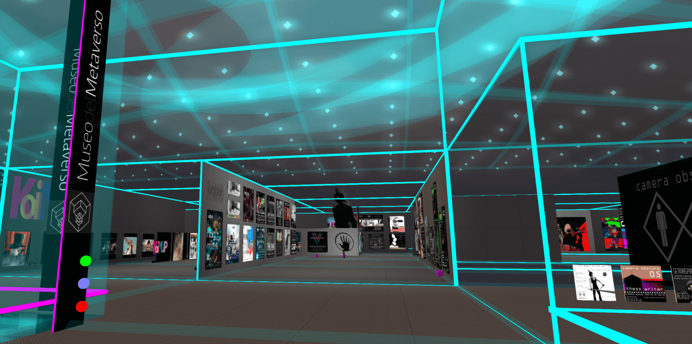 A computer generated image of a room with a lot of lights