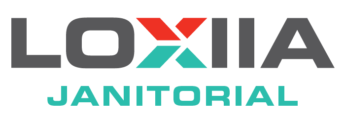 A logo for loxia janitorial is shown on a white background.