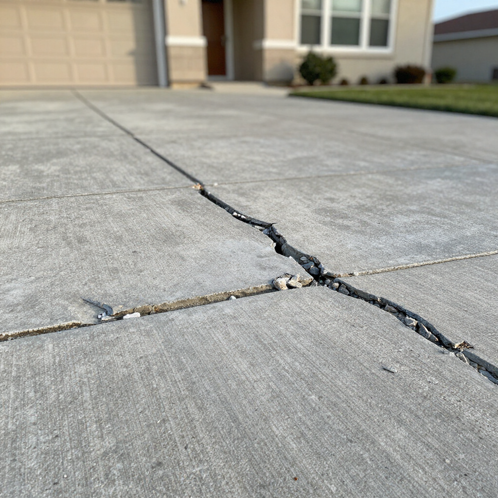 faded and cracked concrete driveway