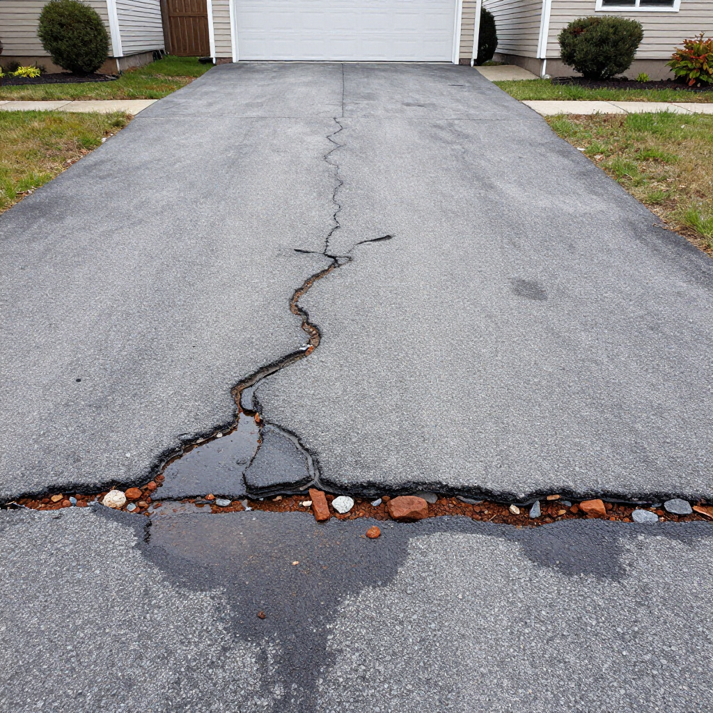 Uneven surface and cracked paving driveway