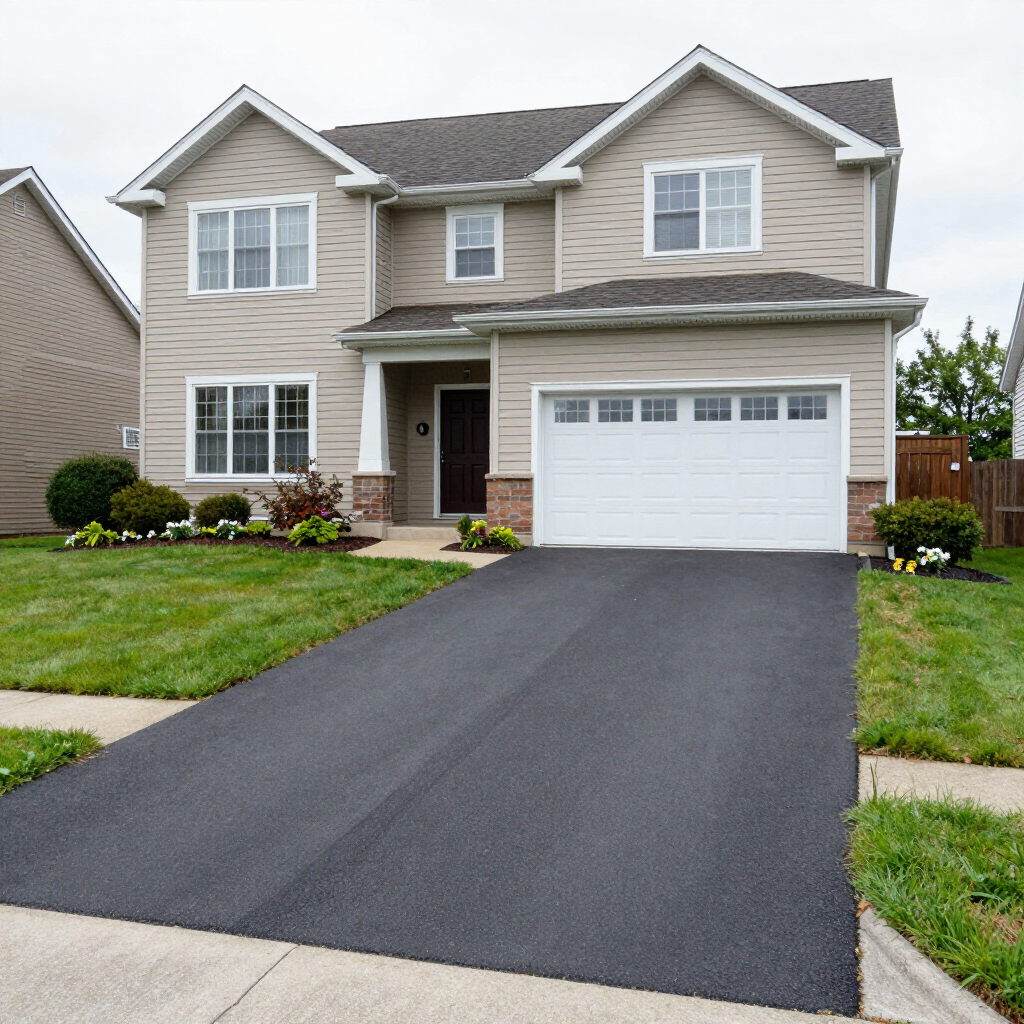 Newly installed asphalt paving driveway