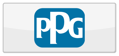 A blue and white ppg logo on a white background