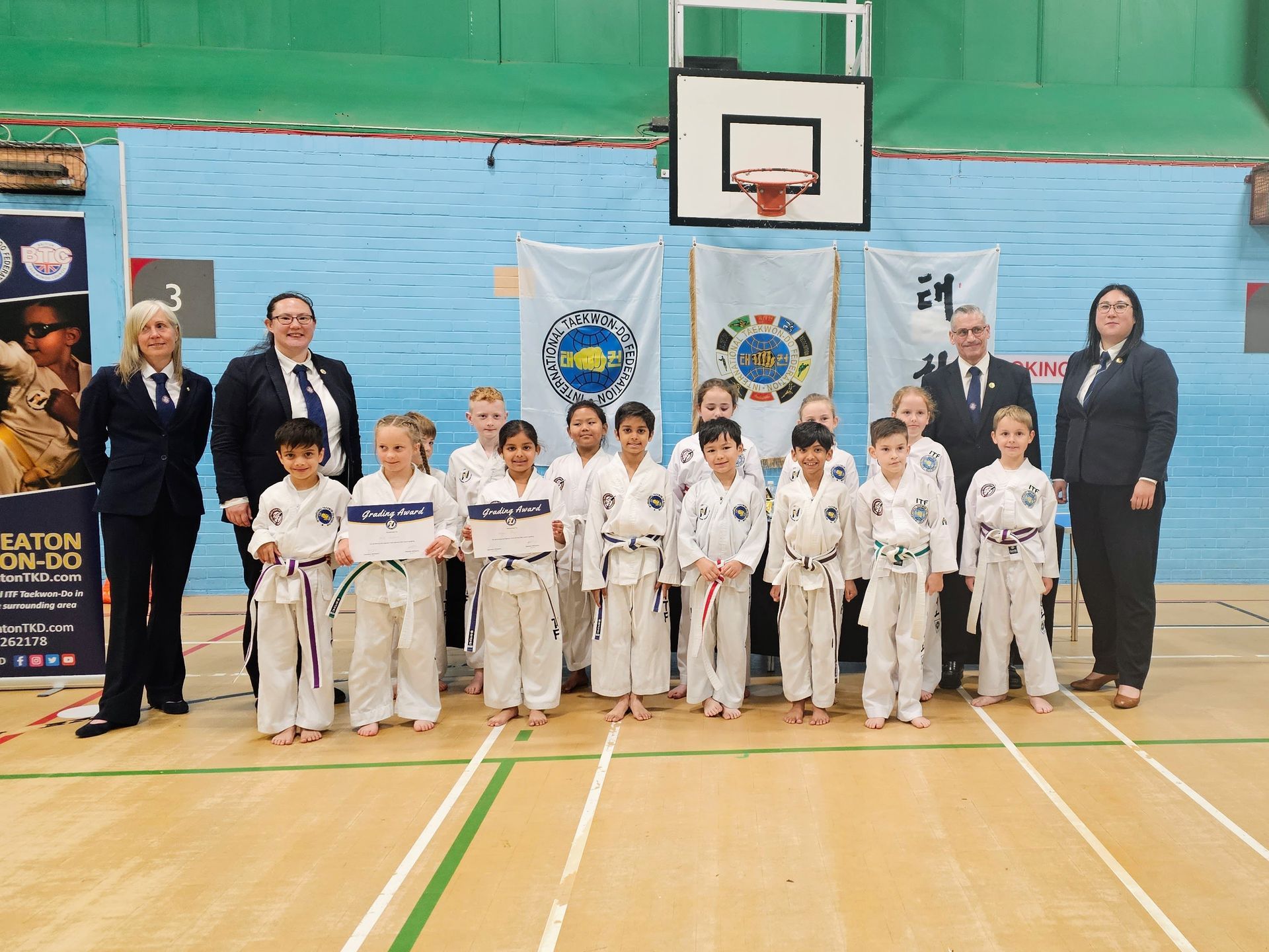 Nuneaton TKD students lined up for July 2023 gradings