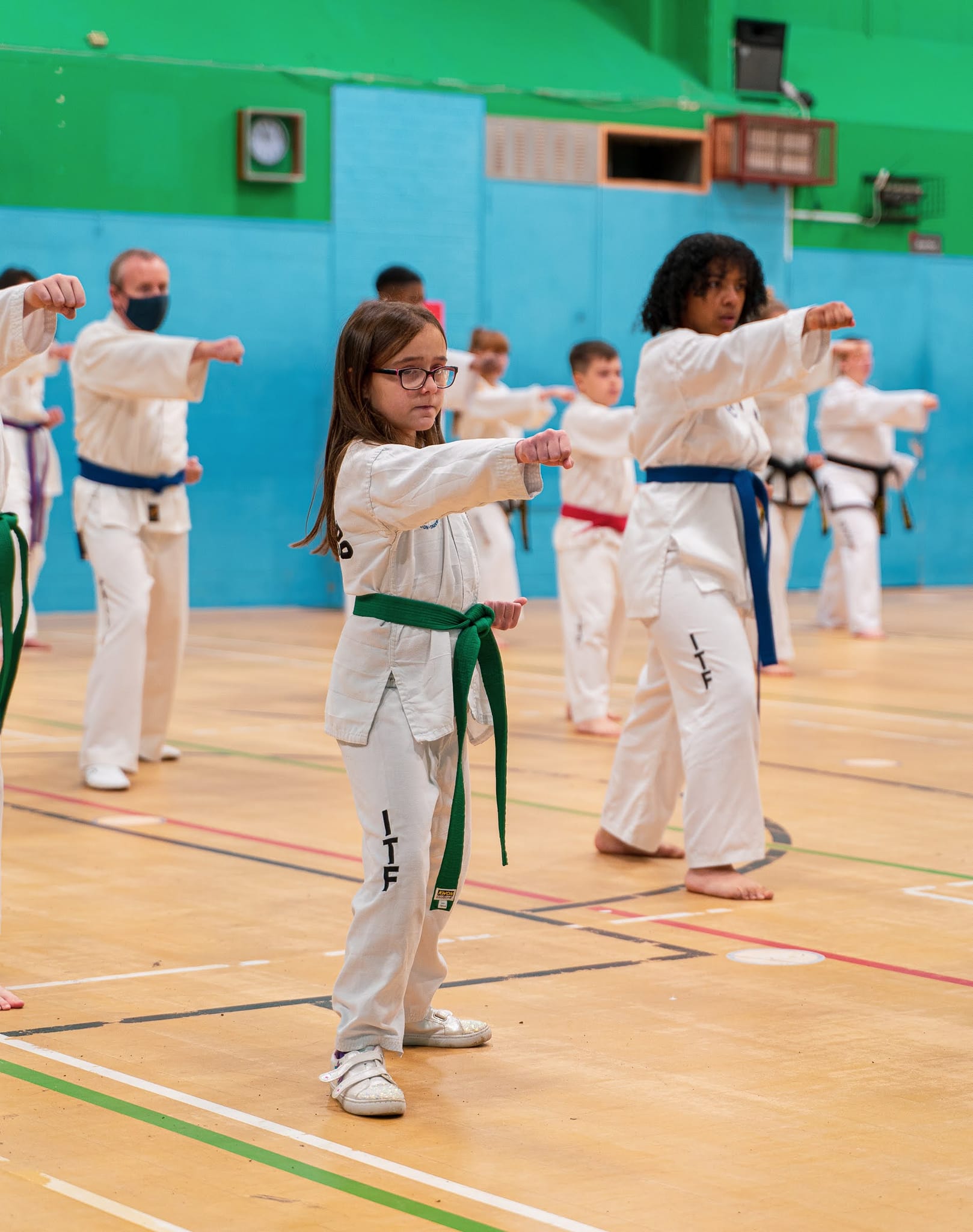 Green belt students punching