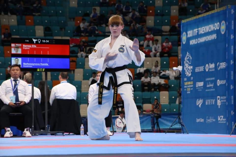 Ella Barnes competing in Patterns at the 2023 ITF Taekwon-Do World Championships