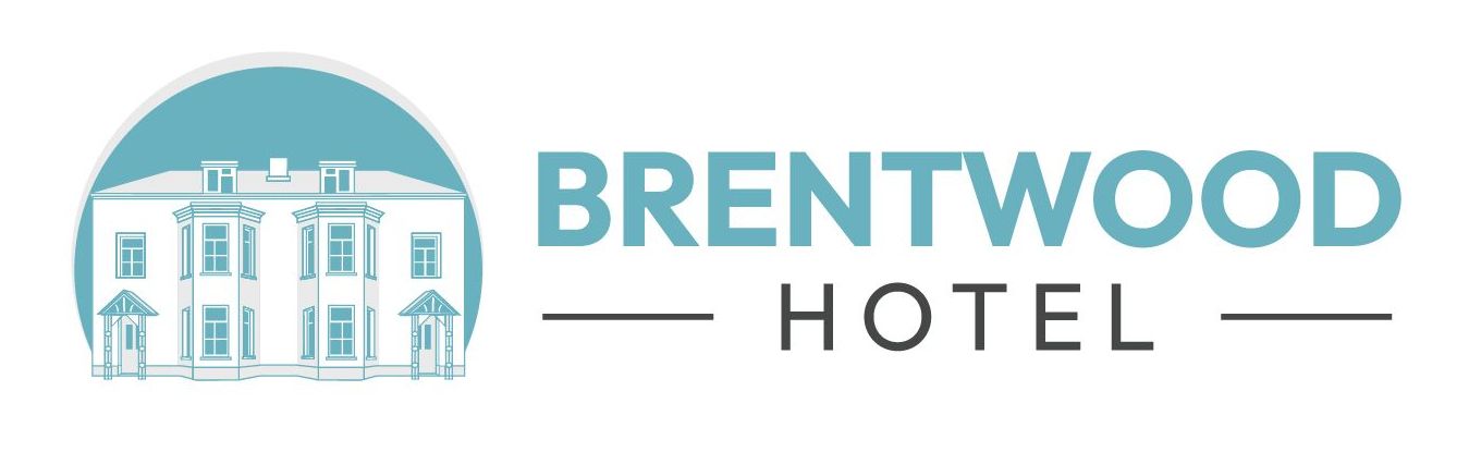 Brentwood Hotel logo with a teal building inside a teal semi-circle. Text reads Brentwood Hotel.