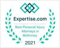 Expertise.com Best Personal Injury Attorneys in McKinney 2021 award badge with teal laurel wreaths