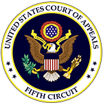 Seal of the United States Court of Appeals for the Fifth Circuit, with eagle and gold text on blue background