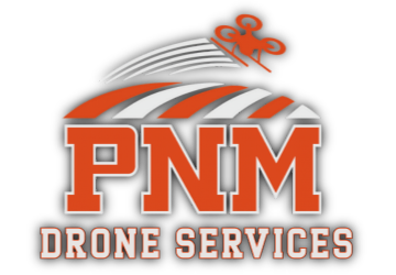 PNM Drone Services logo with orange and gray drone graphic on a white background