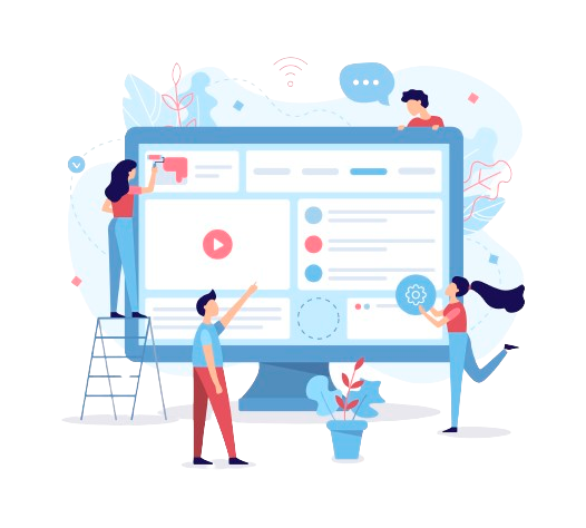 a group of people are working on a website design.