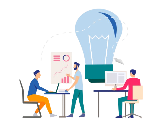 a group of people are sitting at a table with a light bulb in the background .