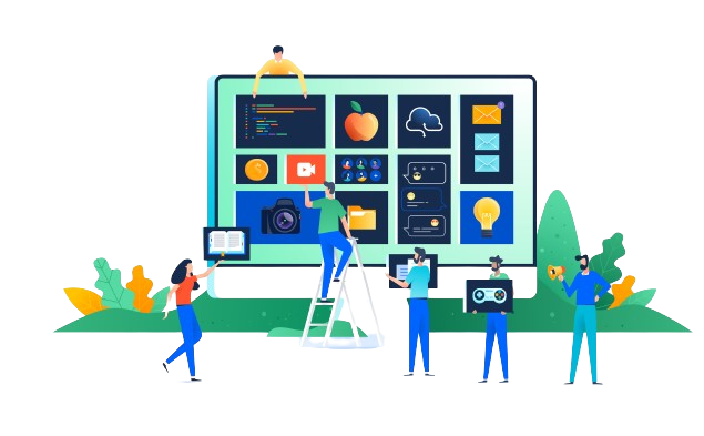 a group of people are working on a computer screen for internet marketing .