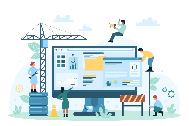 A group of people are working on a computer screen designing a website.