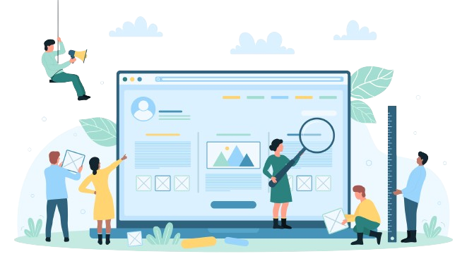 A group of people are working on a website.
