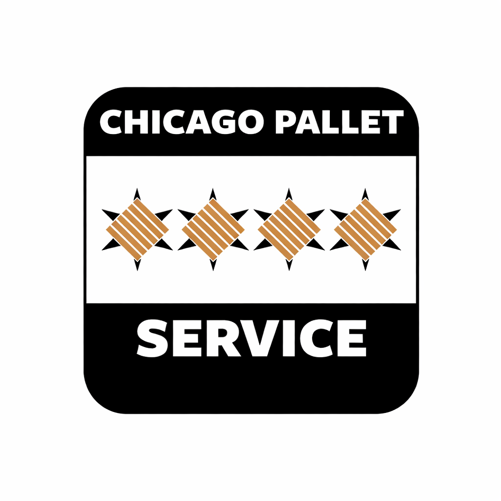 Chicago Pallet Service logo with black, white, and orange striped pallet icons