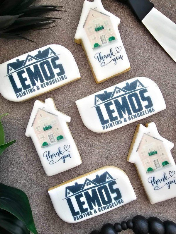 Cookies decorated with a company logo and