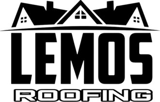 Lemos Roofing logo: black text with roof illustrations. "LEMOS" above "ROOFING".