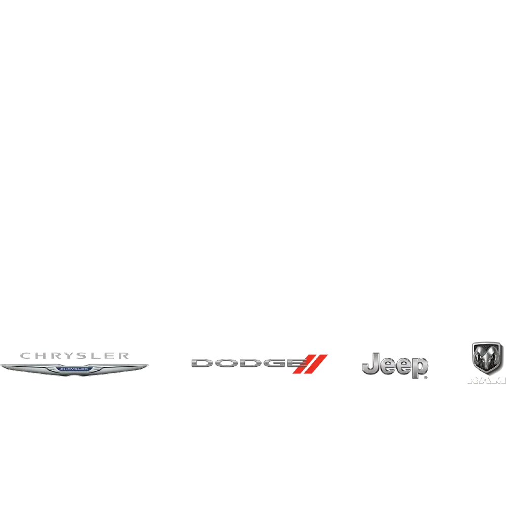 Chrysler, Dodge, Jeep, and Ram logos aligned along the bottom on a white background