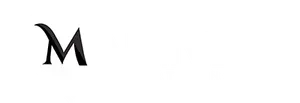 Stylized black letter M on a white background