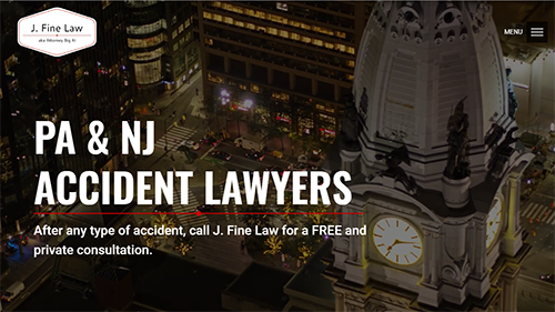 PA & NJ accident lawyers website banner with city skyline and caption for free private consultation