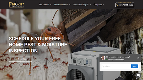 Homepage banner for pest and moisture inspection service with furnace, attic, and booking form