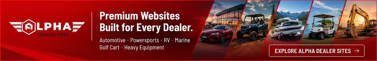 LPNA banner with red logo, “Premium Websites Built for Every Dealer,” and dealership website thumbnails