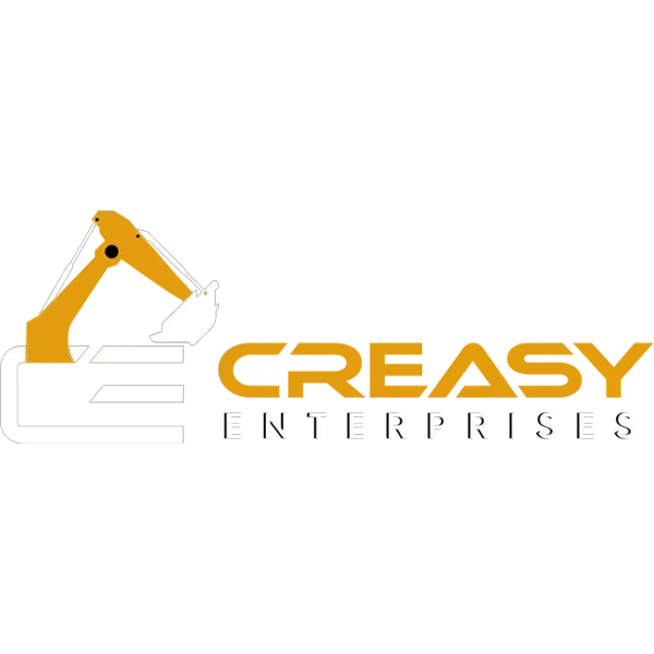 Orange excavator icon with the text “CREASY ENTERPRISES” on a white background