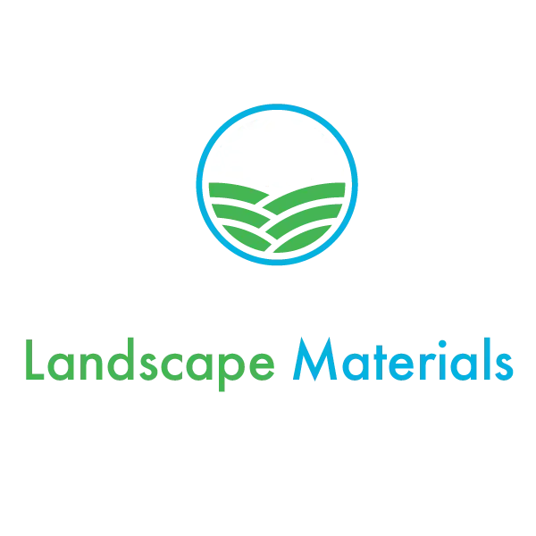 Landscape Materials logo with green stylized hills in a blue circle and green-blue text on white background