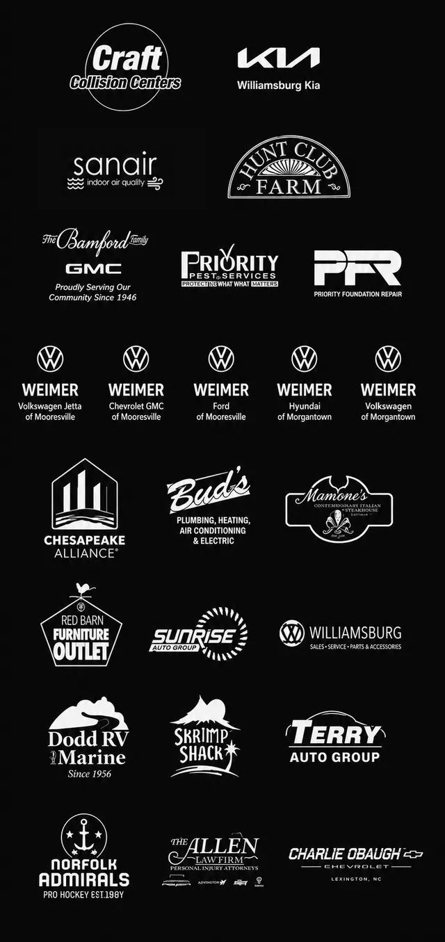 Black-and-white collage of sponsor and brand logos arranged in a grid.