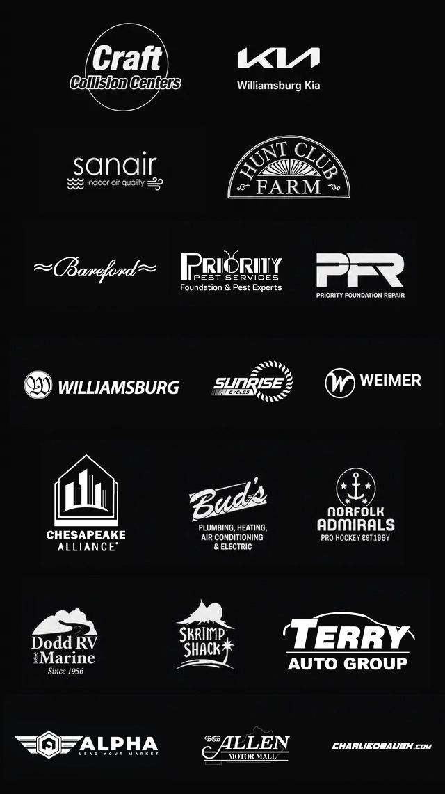 Black-and-white collage of sponsor and brand logos arranged in a grid.