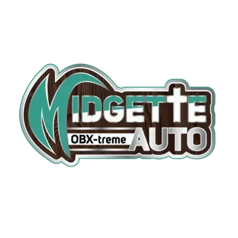 Midgette Auto OBX-treme logo in teal, brown, and white with bold stylized lettering