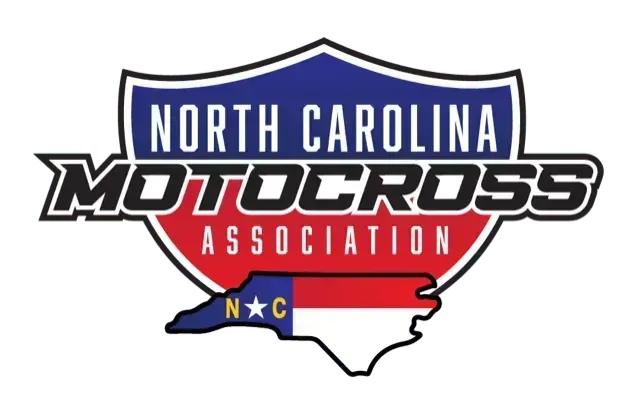 North Carolina Motocross Association logo with red, white, and blue shield and state outline