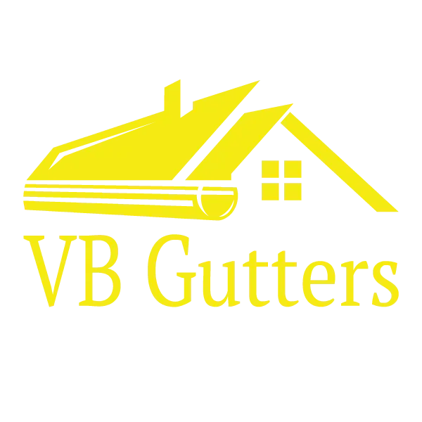 Yellow VB Gutters logo with stylized roof and gutter icon above the company name